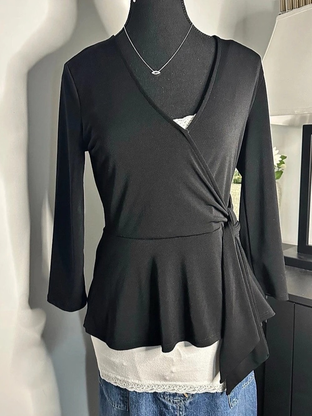 Banana Republic Black Wrap Peplum Top Size XS Like New